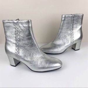 EUC Earth metallic silver booties, size 9